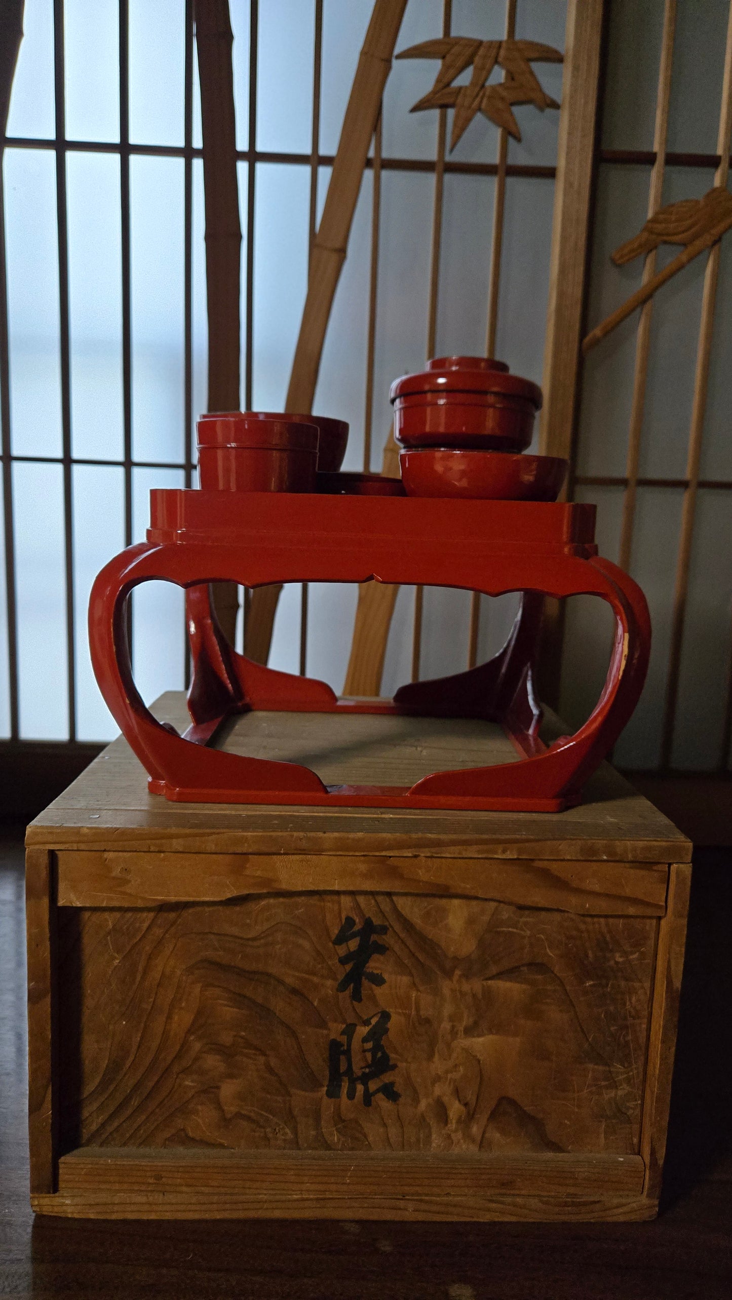 🏮 Service de repas cérémoniel japonais — O-zen laqué vermillon | Bois & laque shu-urushi