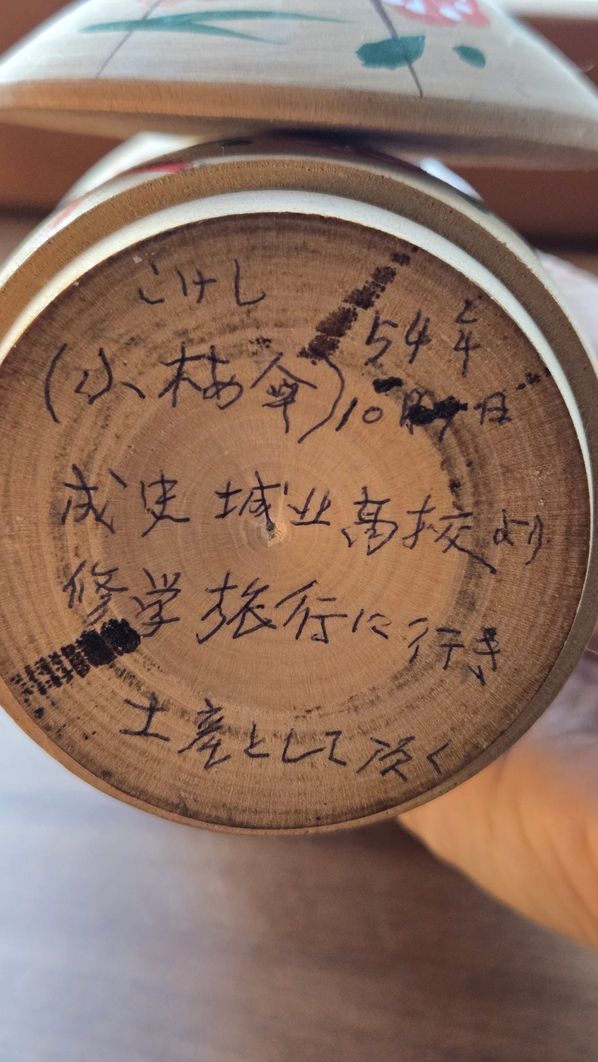 🎎 Kokeshi sōsaku à l'ombrelle – fleurs de prunier et bonnet fleuri – 1979