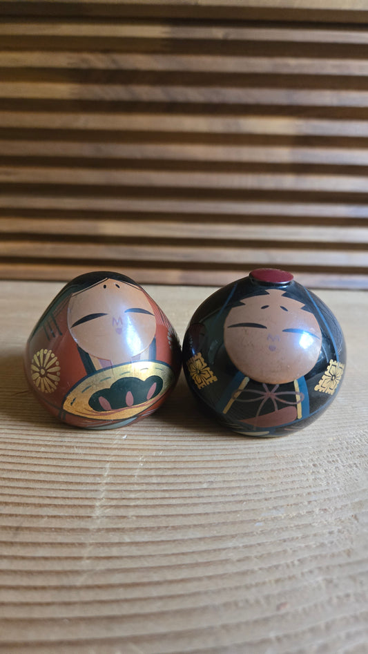 🎎 Couple impérial en bois laqué, poupées folkloriques de Hagi (Yamaguchi) 🎎