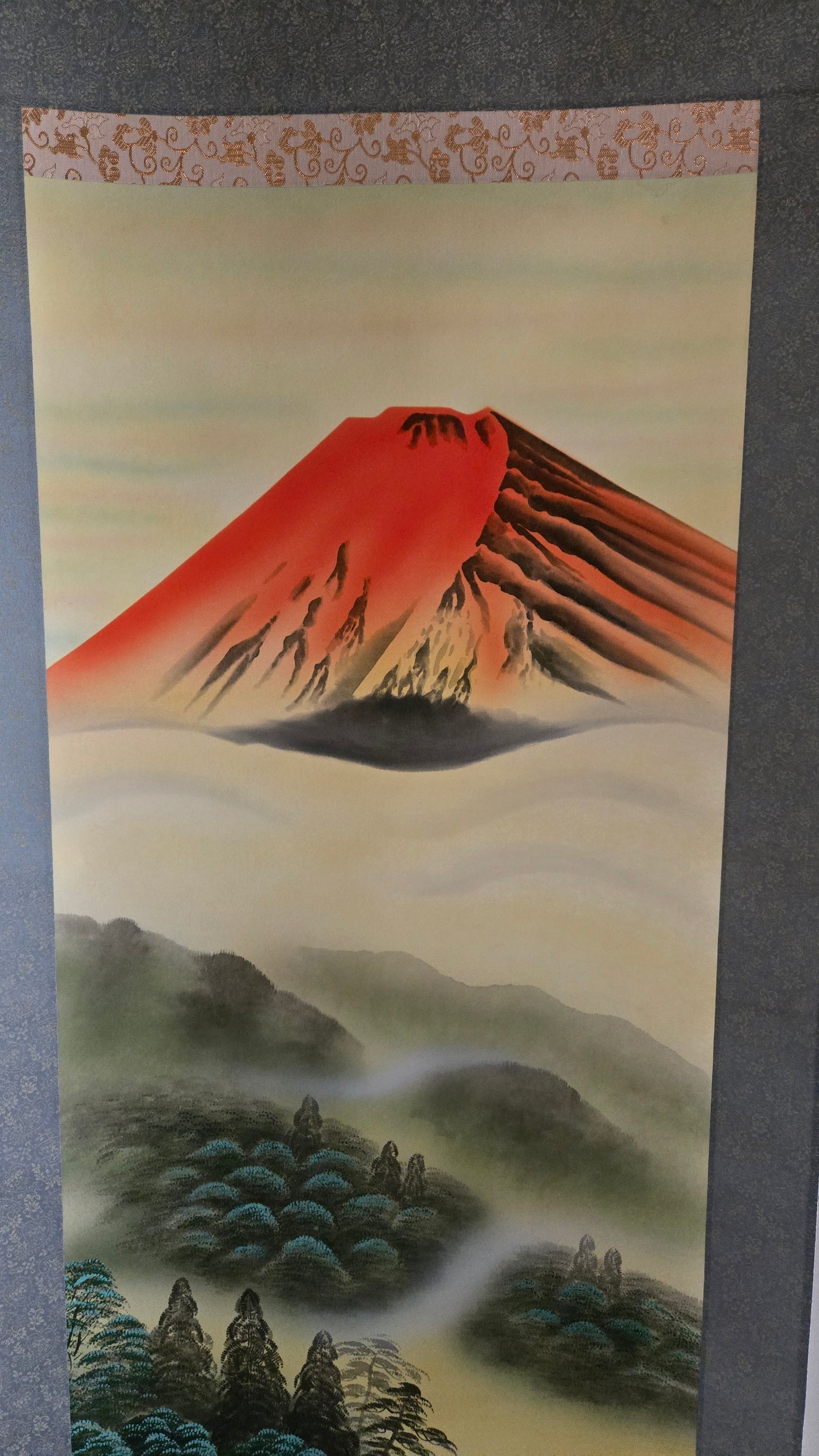 🗻 赤富士 – Kakejiku japonais du Mont Fuji rouge par Takeuchi Shōfū