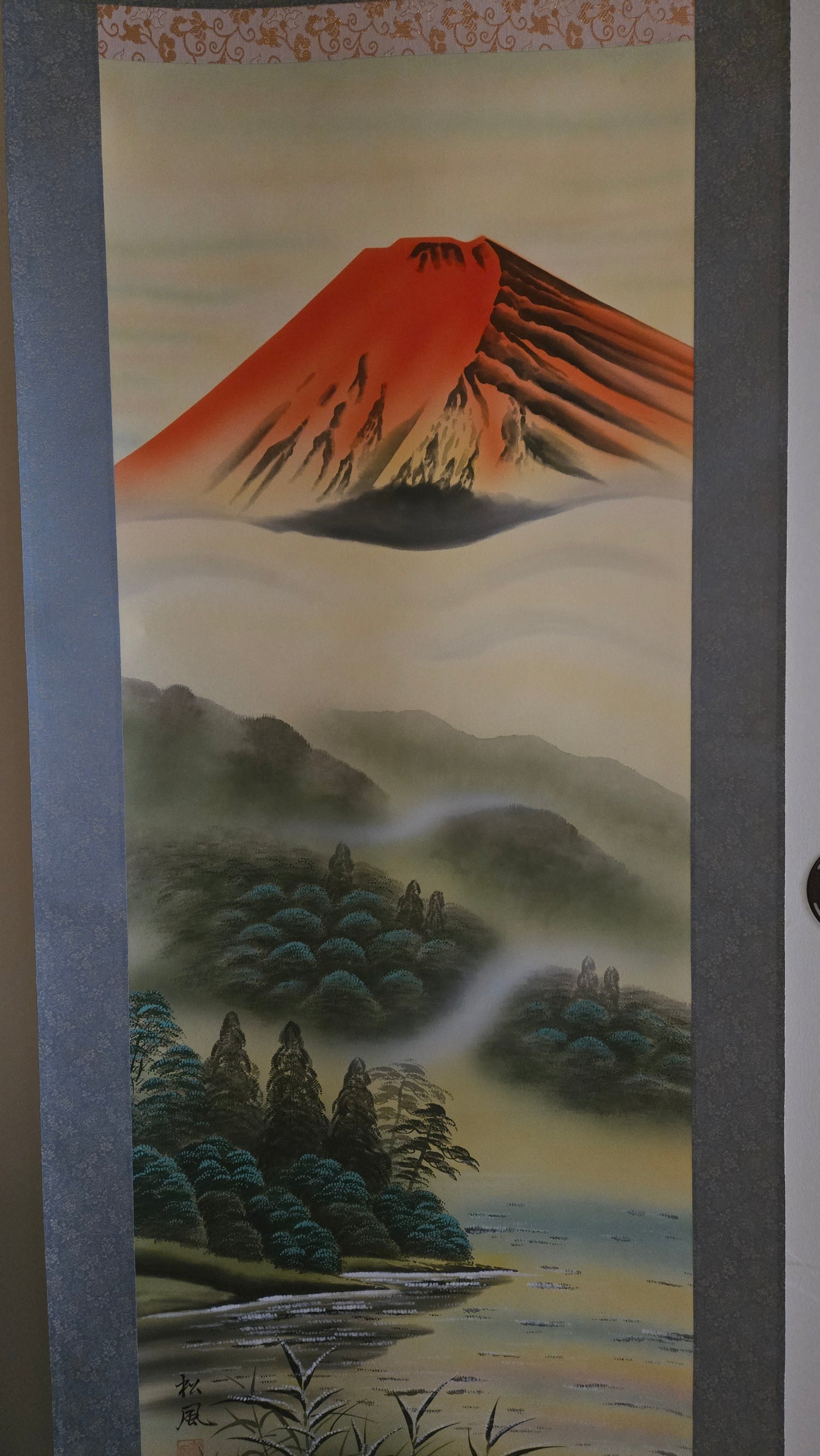 🗻 赤富士 – Kakejiku japonais du Mont Fuji rouge par Takeuchi Shōfū