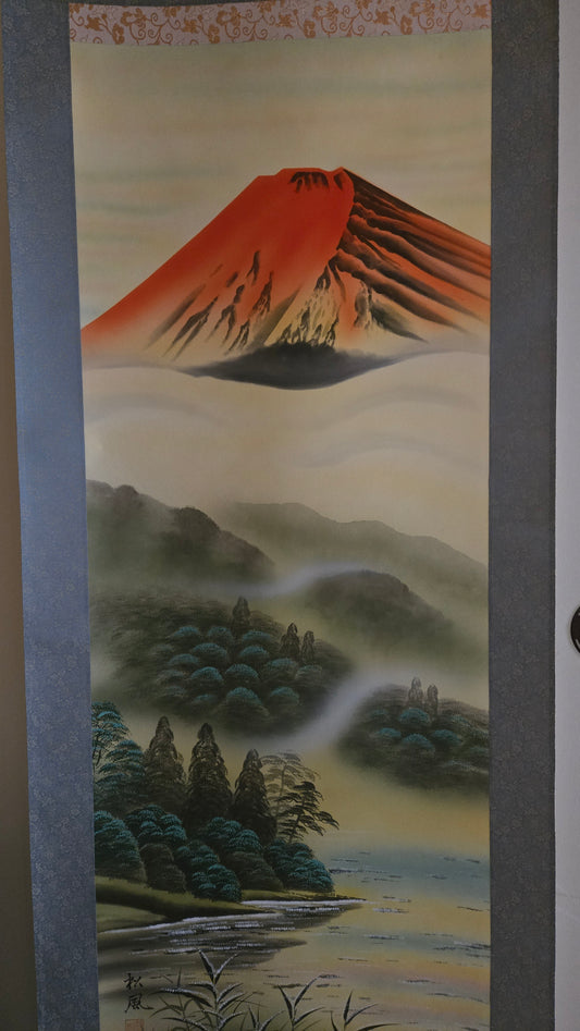🗻 赤富士 – Kakejiku japonais du Mont Fuji rouge par Takeuchi Shōfū