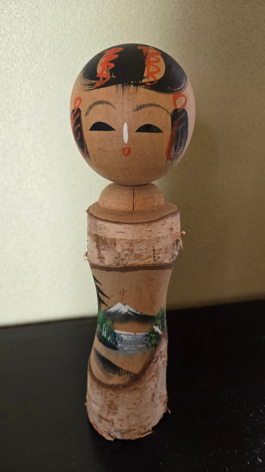 🎎 Kokeshi souvenir – Mont Fuji – Écorce de bouleau