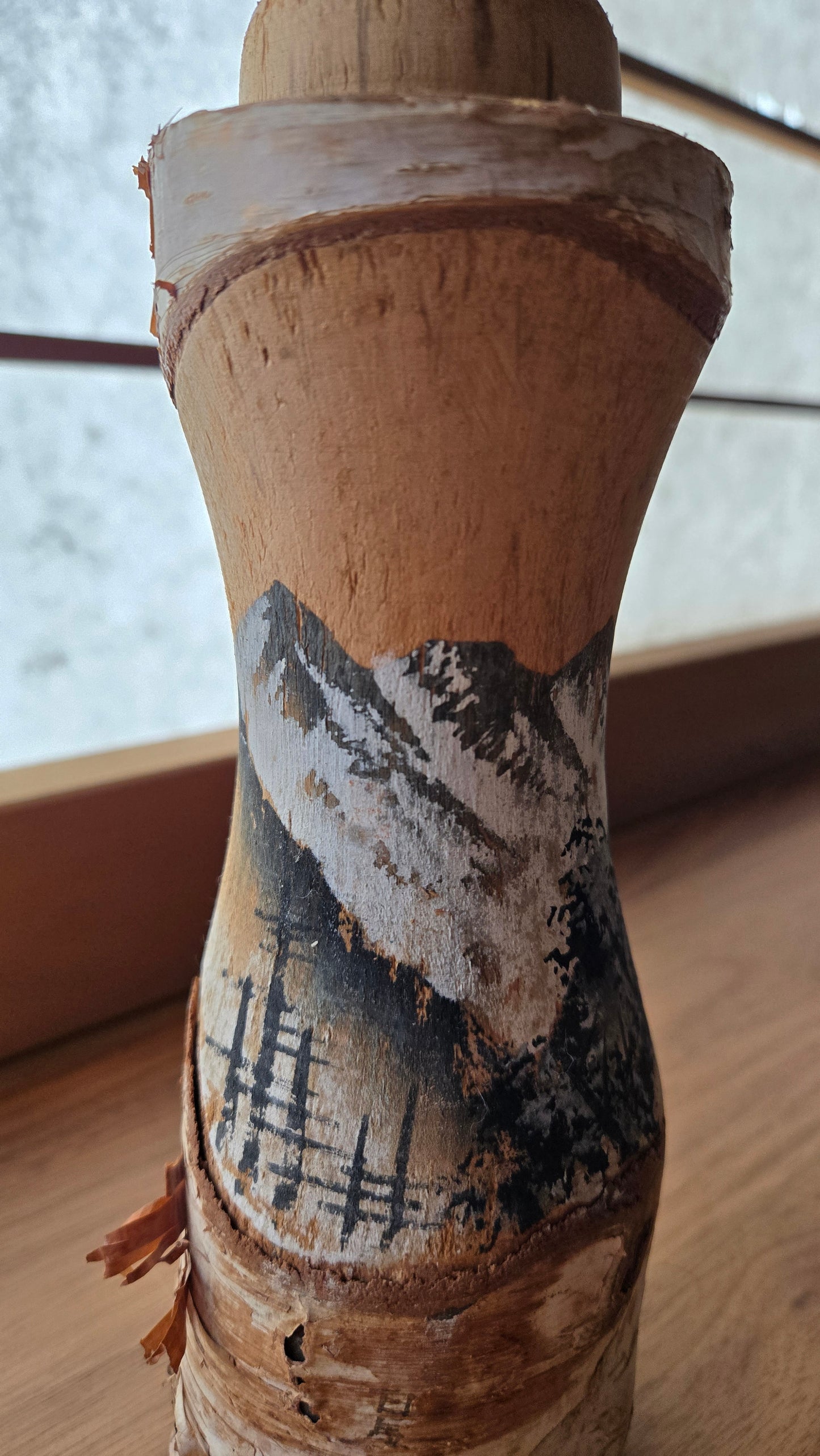 🎎 Kokeshi vintage artistique – Paysage montagne enneigée – Époque Shōwa