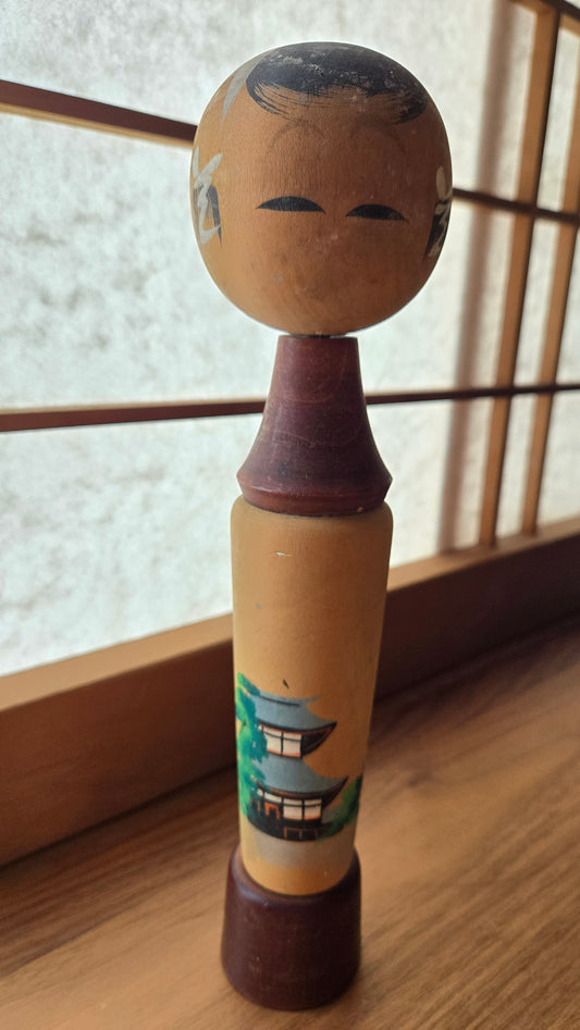 🌸 Kokeshi japonaise vintage – pagode – Japon Showa