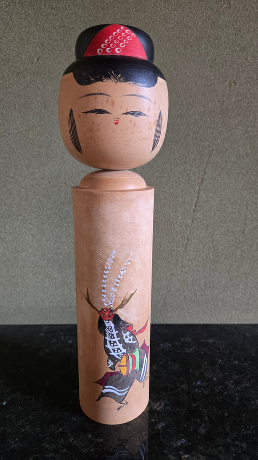 🪆 Kokeshi traditionnelle – Danse Oni Kenbai – École Sanjirō – Kitakami Iwate – Signée