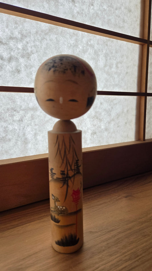 🪆🦌 Kokeshi japonaise vintage — "Le Cerf sous les Saules" 鹿