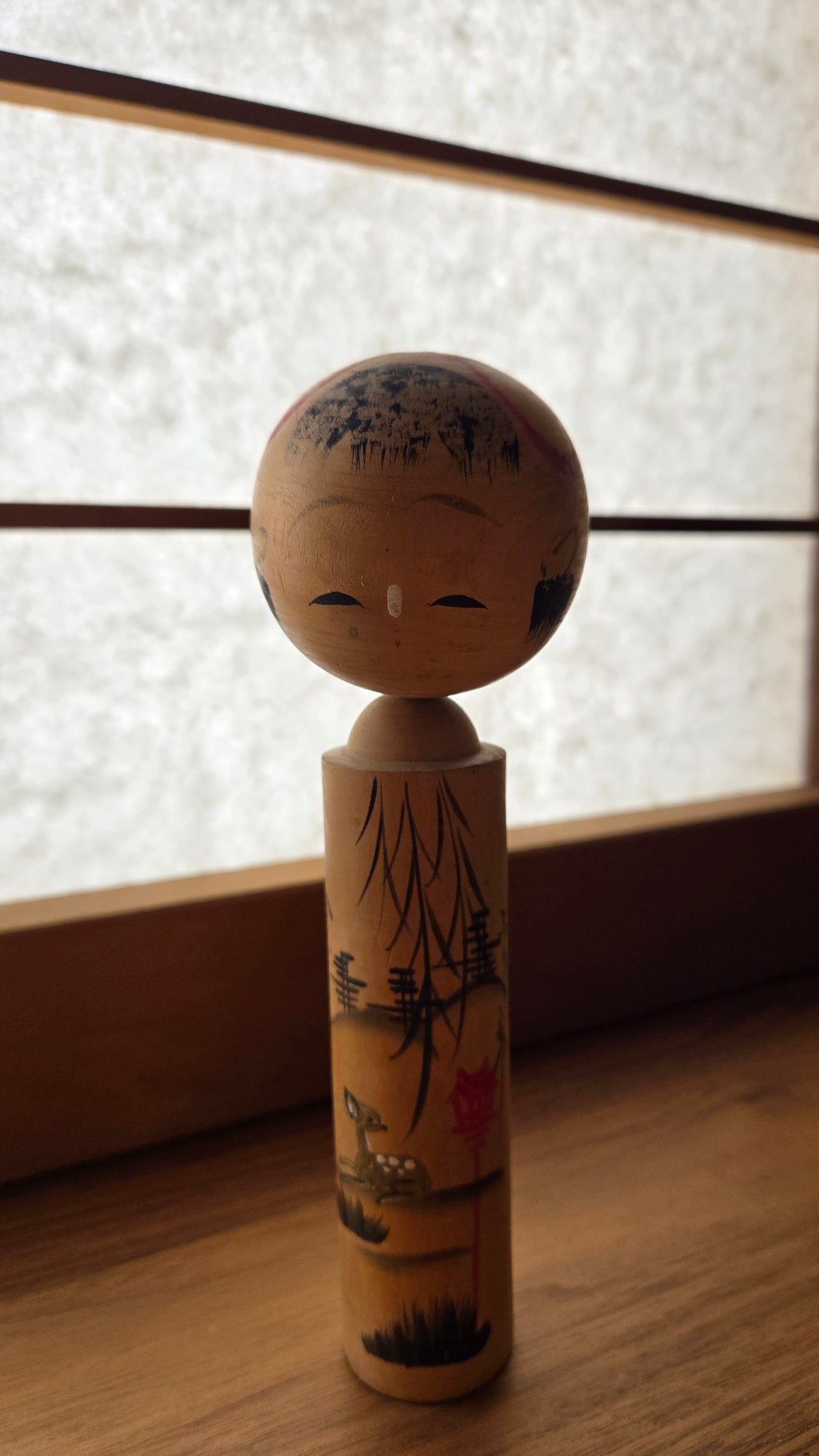 🪆🦌 Kokeshi japonaise vintage — "Le Cerf sous les Saules" 鹿