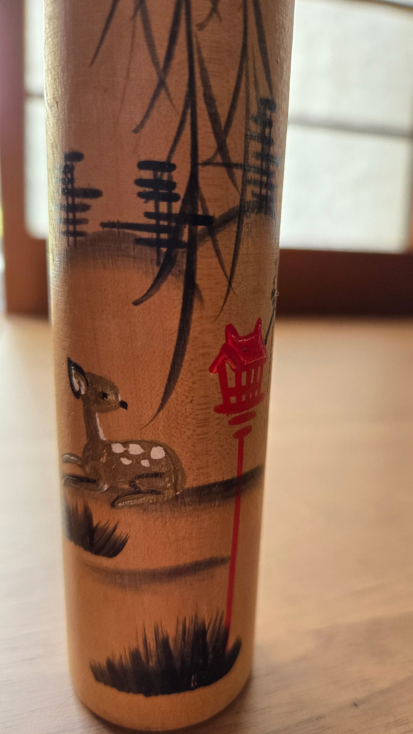 🪆🦌 Kokeshi japonaise vintage — "Le Cerf sous les Saules" 鹿