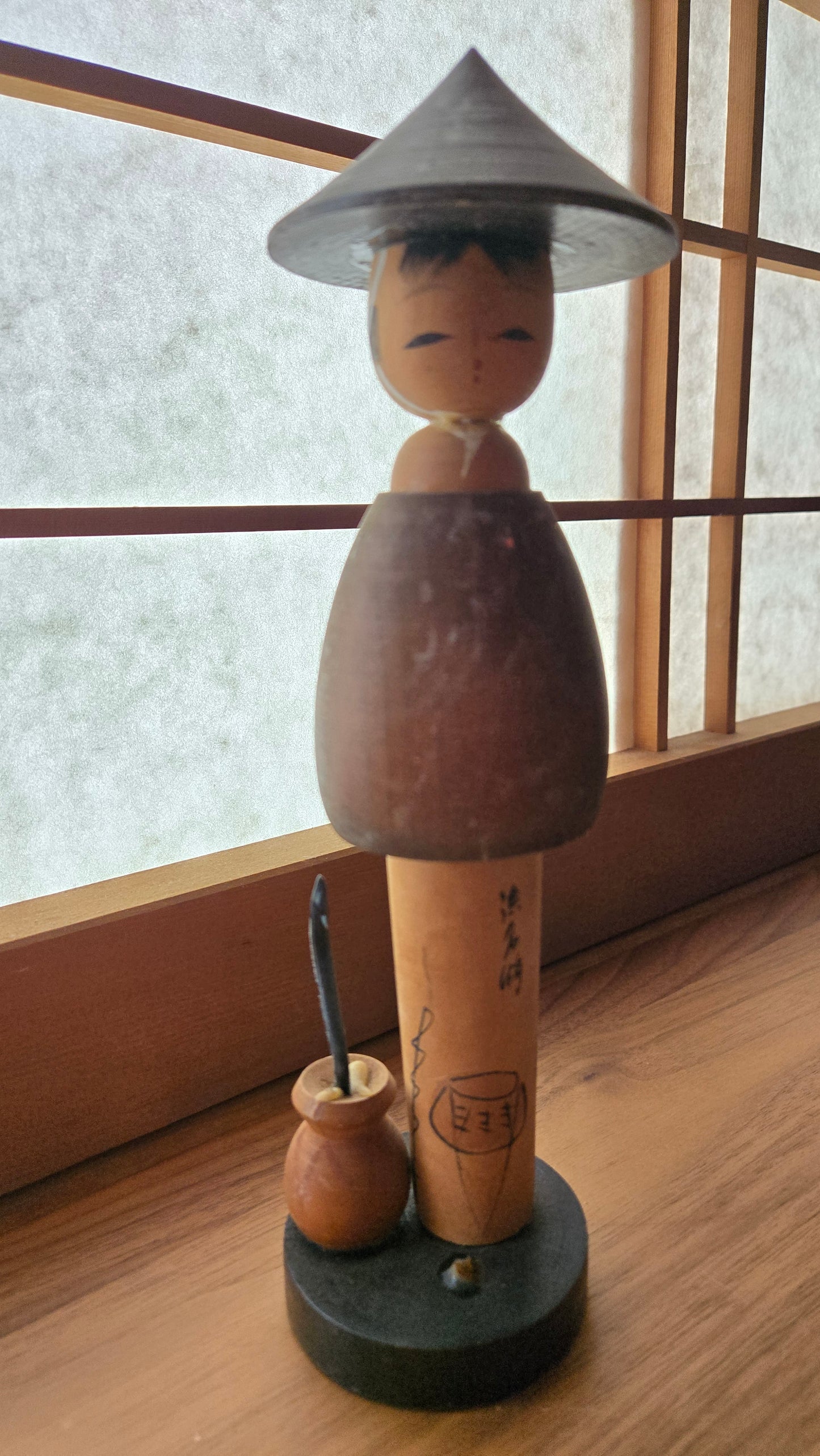 🪆🎣 Kokeshi japonaise vintage — "Le Pêcheur du Lac Hamana" 浜名湖