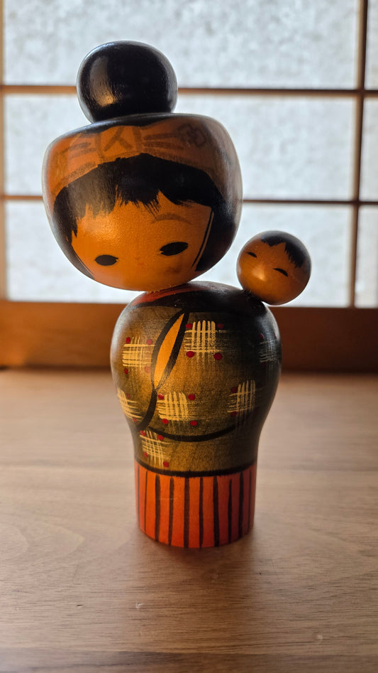 🪆 Kokeshi japonaise vintage — Mère et enfant 親子こけし
