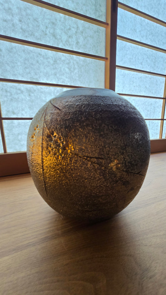 🏺 Vase en grès Shigaraki-yaki (信楽焼) — Japon | Pièce signée, boîte d'origine