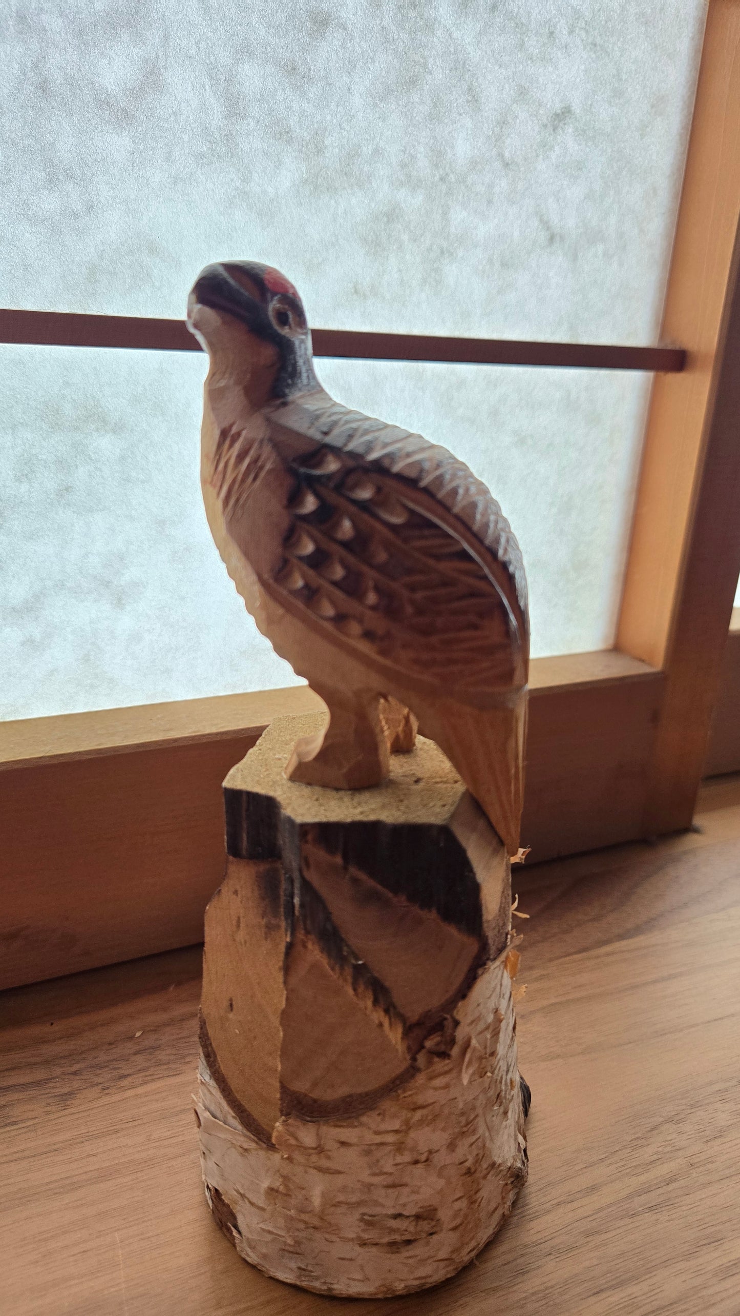 Sculpture en bois de lagopède 🐦❄️ — raichō des Alpes japonaises, Hakuba Rengedake, datée 1988
