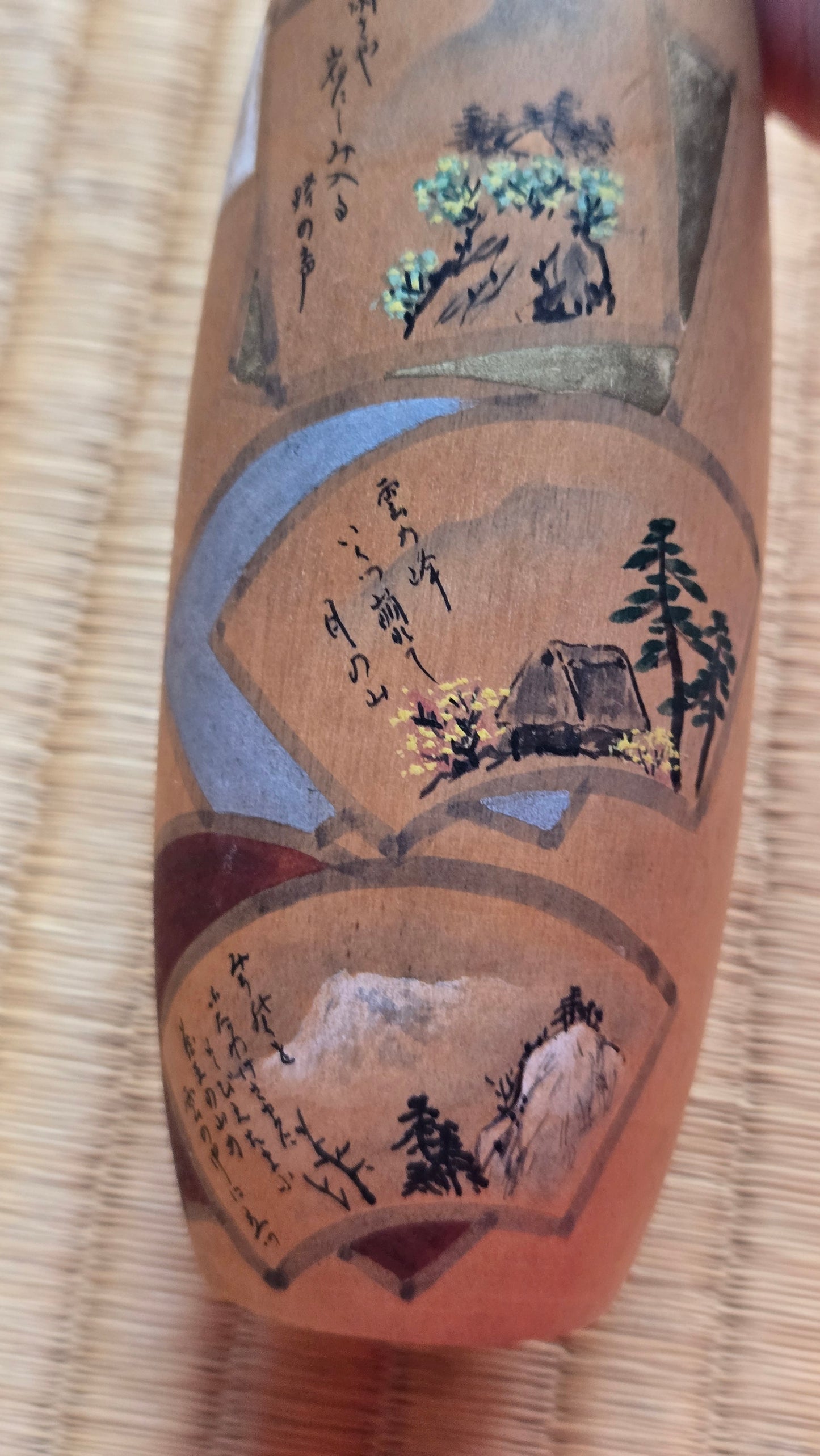 🎎 Kokeshi sōsaku aux quatre saisons, corps peint et calligraphié — pièce d'auteur