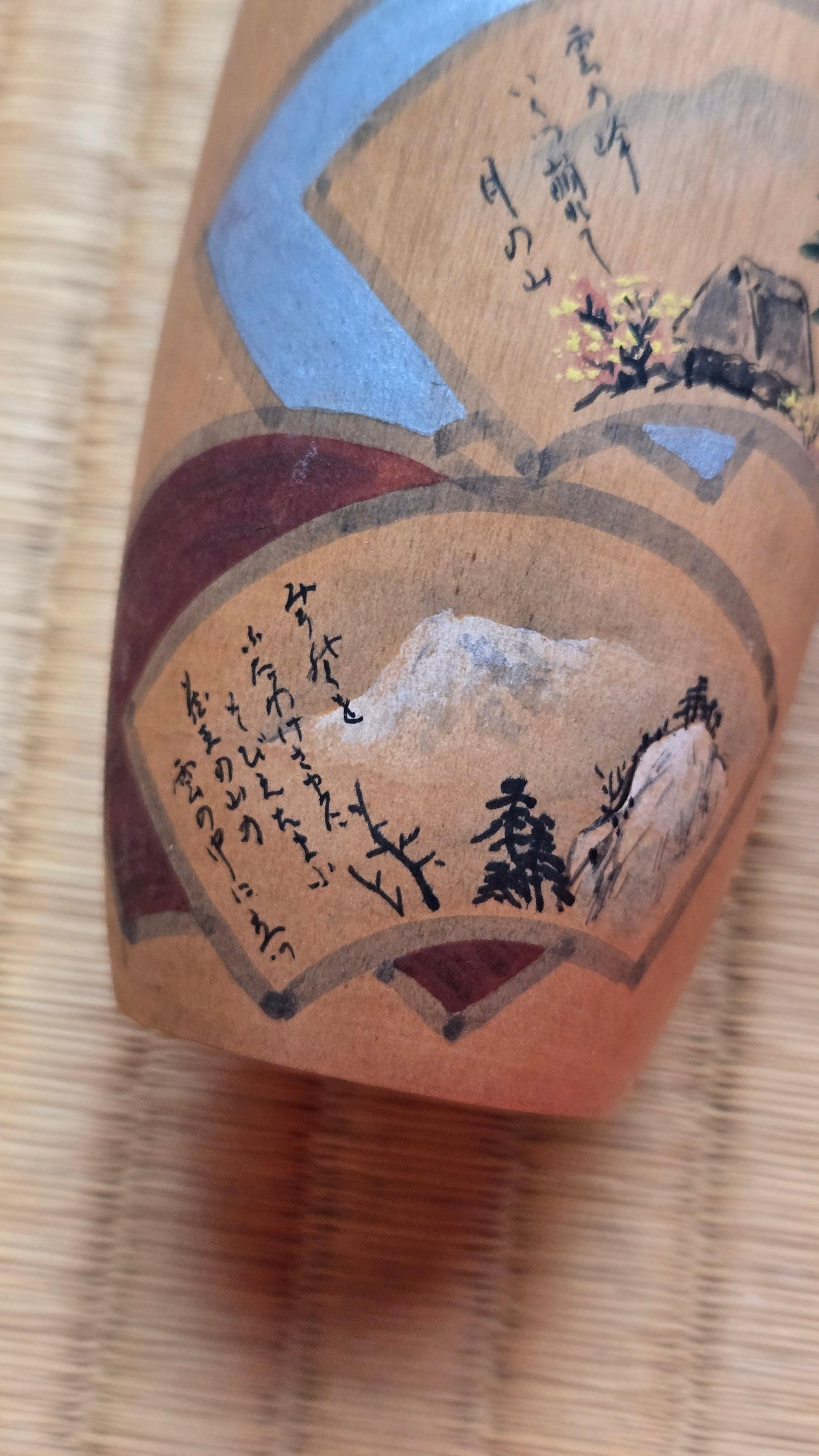 🎎 Kokeshi sōsaku aux quatre saisons, corps peint et calligraphié — pièce d'auteur