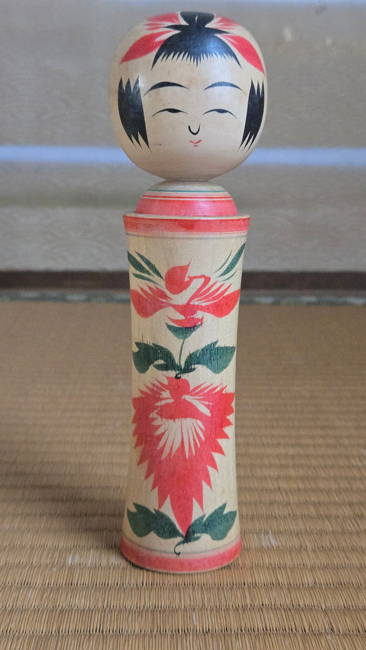 🎎 Kokeshi traditionnelle de Naruko — Motif floral — Pièce artisanale japonaise