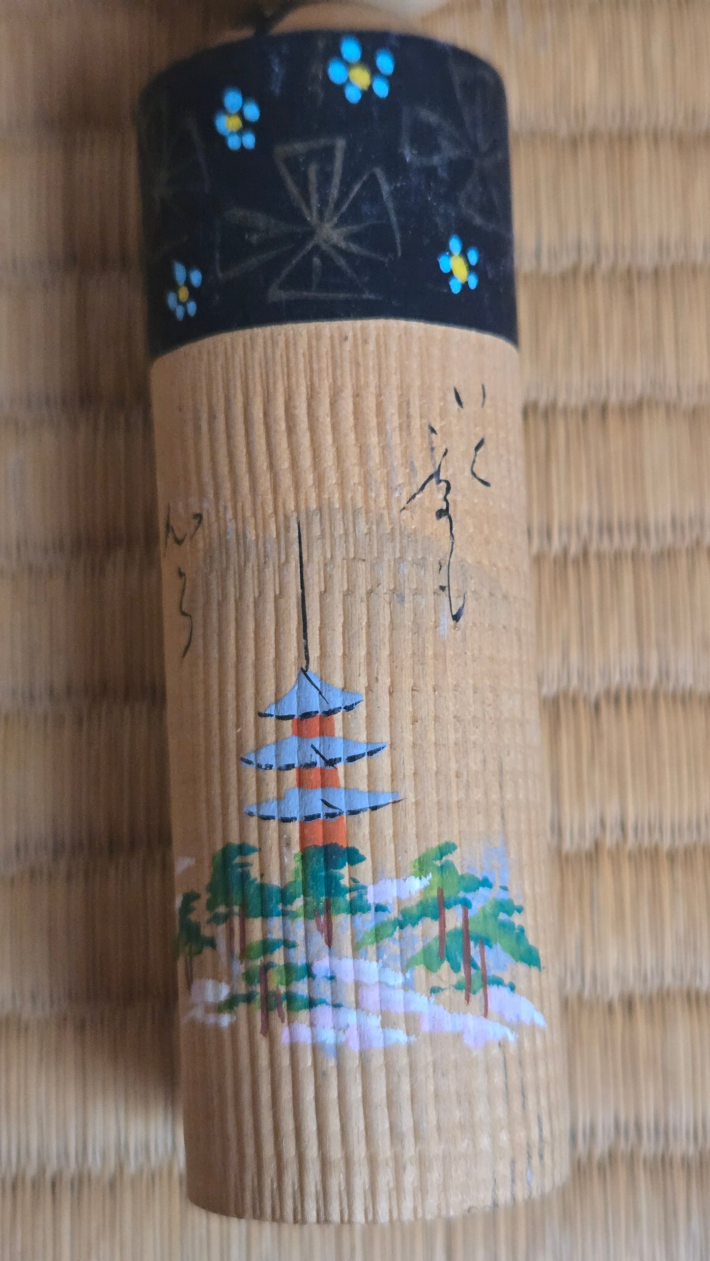🎎 Kokeshi vintage, motif de pagode et forêt enneigée