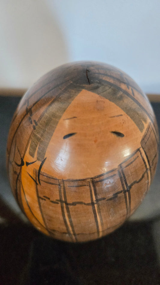 🥚 Kokeshi tamago, 20 cm — atelier Usaburo Okamoto, motif de bambou et pluie stylisée