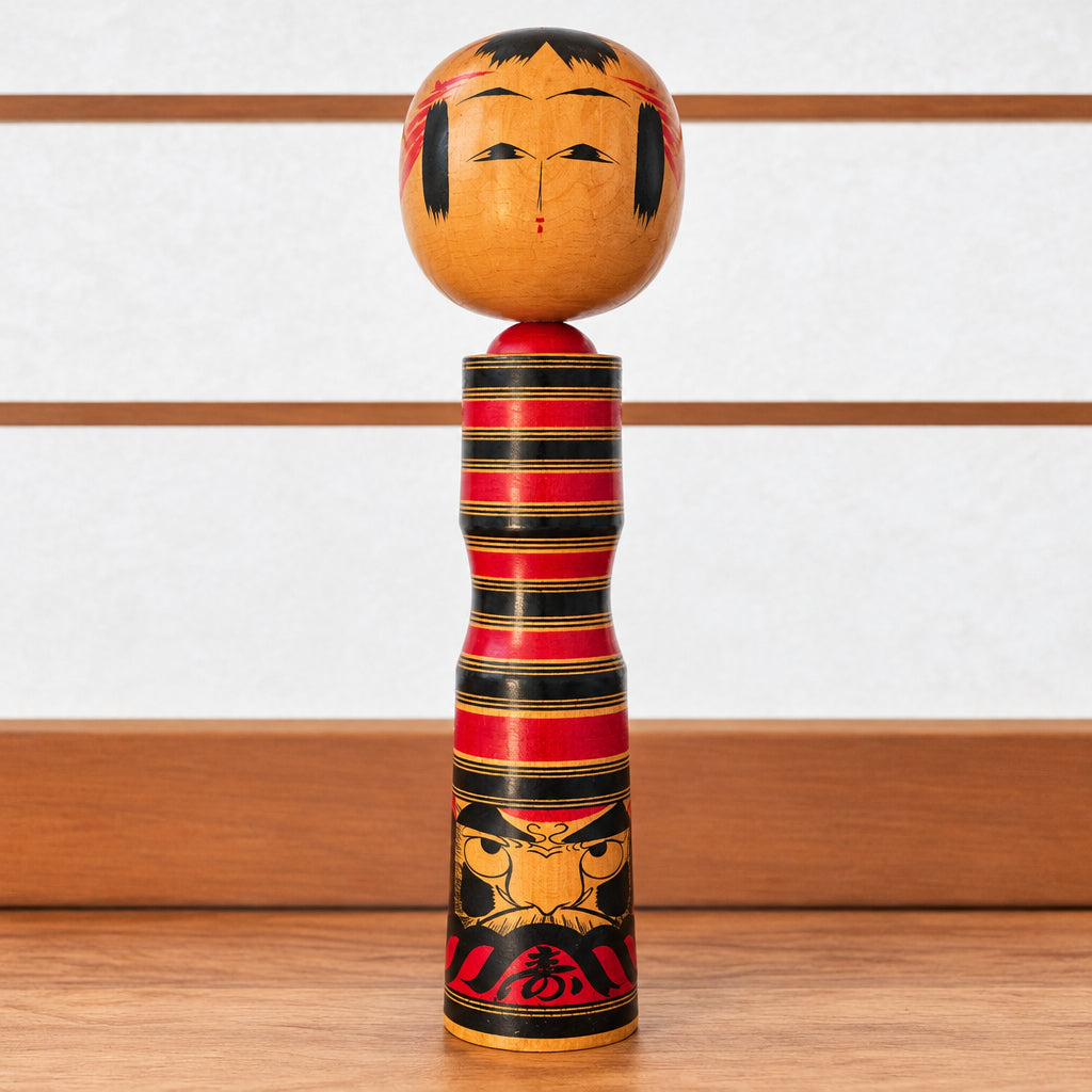🎎 Kokeshi traditionnelle au masque de Kabuki – Daruma rouge et noir