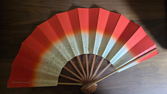 🎴 Éventail de danse japonaise (maï-ōgi) – dégradé rouge et poudre d’or