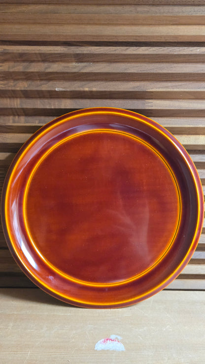 🏮 Plateau rond en laque Hida Shunkei avec boîte d’origine – laque ambrée
