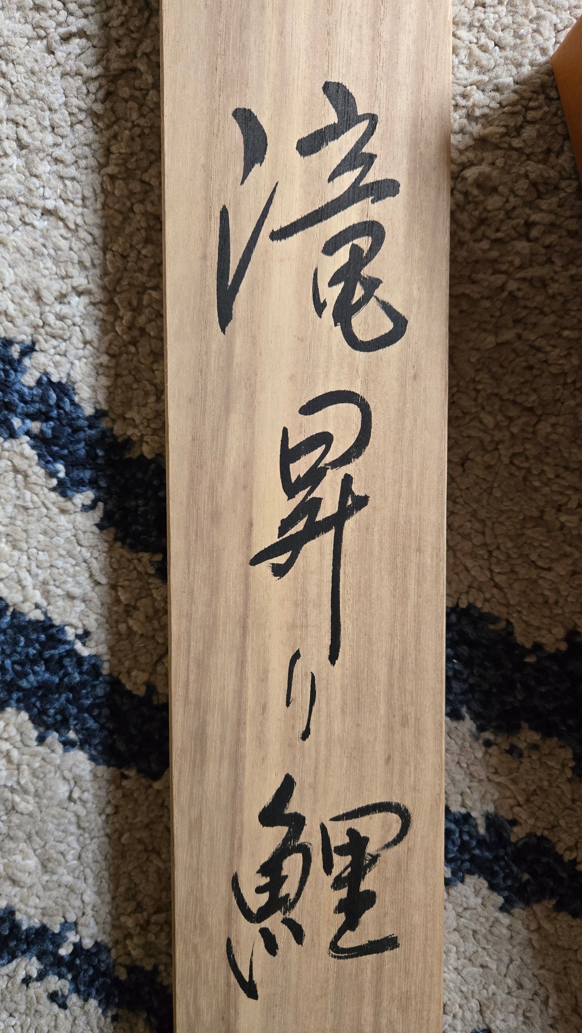 🐟 Kakejiku ancien : carpe remontant la cascade (滝昇り鯉), pin et eaux vives, peinture signée, avec boîte en bois