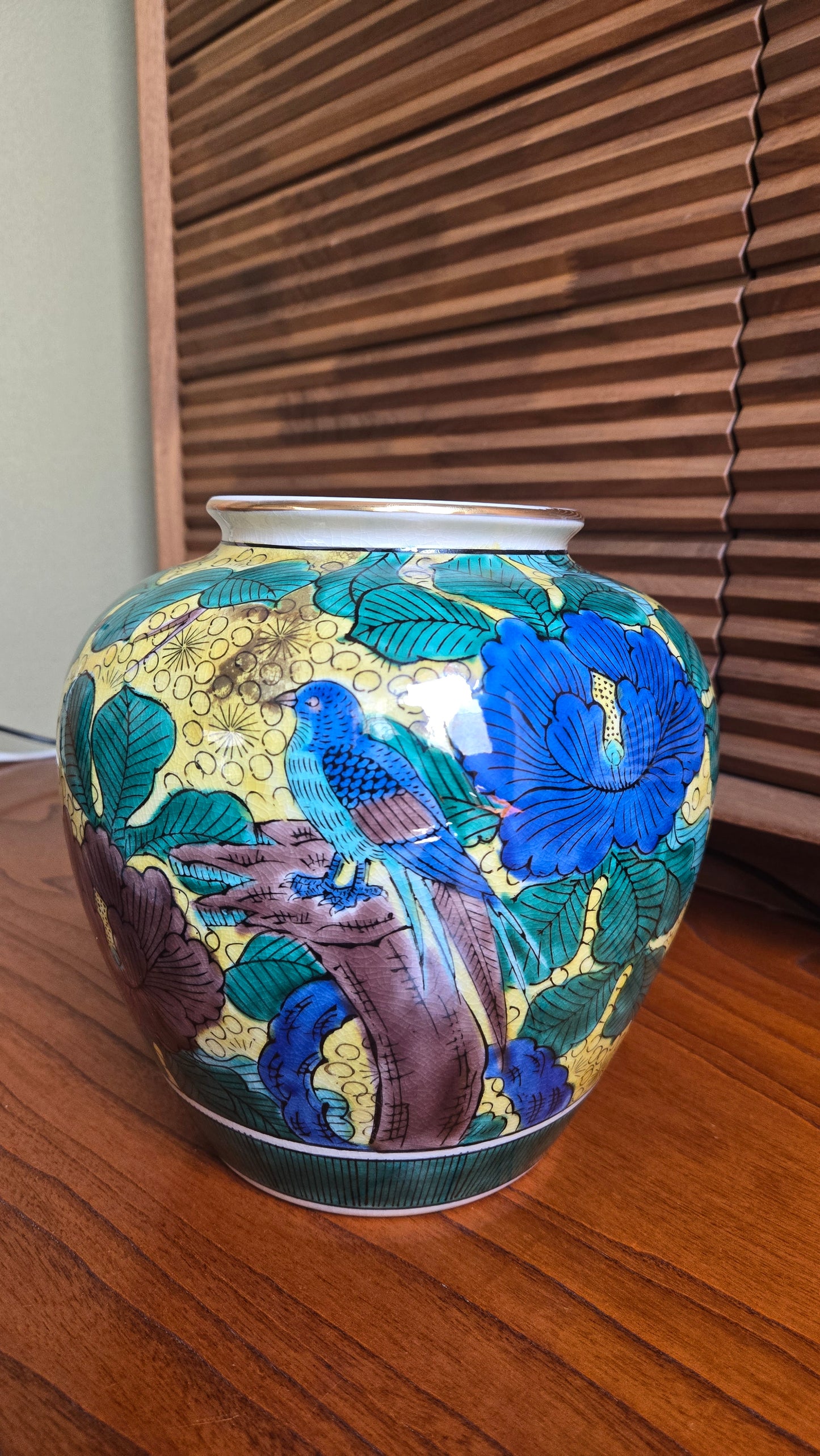 🏺 Vase en céramique Kutani — Oiseau et pivoine — Atelier Tōgen